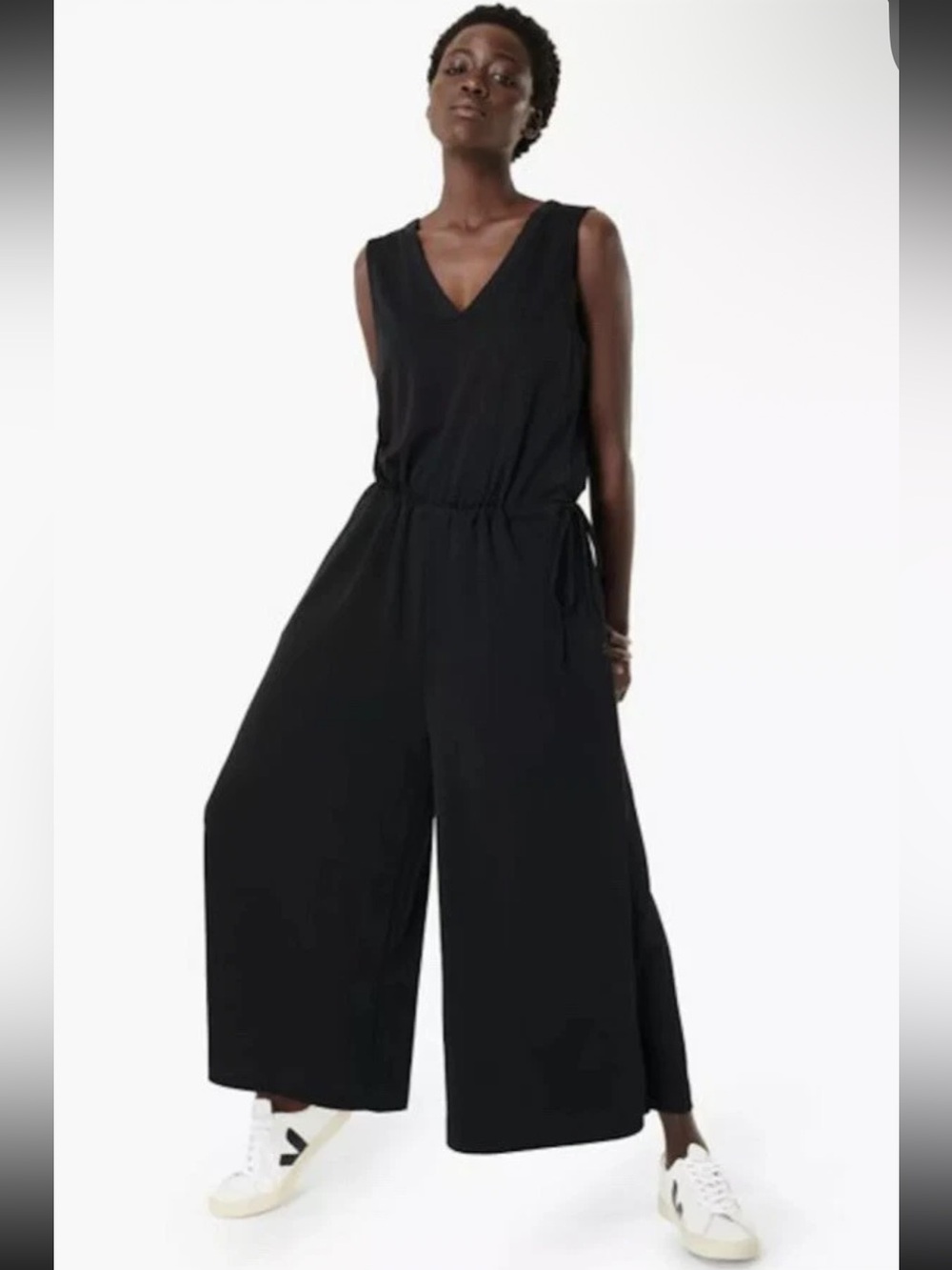 Sweaty Betty Cruise Black Sleeveless V-Neck Wide-Leg Jumpsuit- Size Small